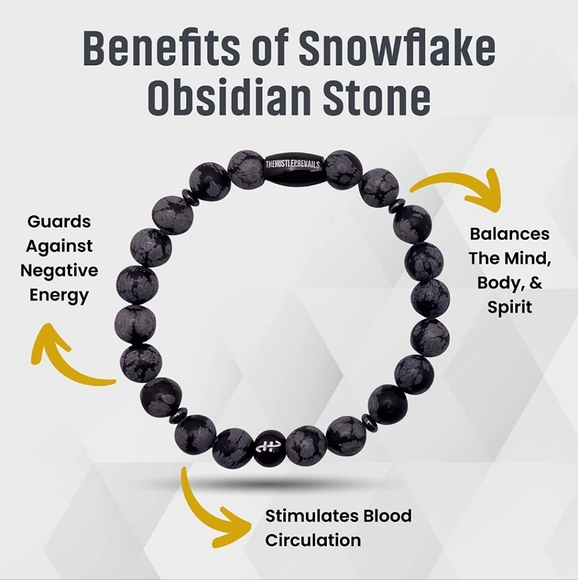 Snowflake Obsidian Motivational Gemstone Bracelet Black XL - Picture 5 of 5